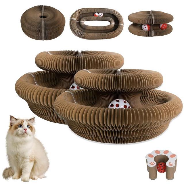 HivaolJoy Kitty Kurlz Cat Toy, Magic Organ Cat Scratching Board, Reversible Infinity Cat Toys Cardboard Kitten Scratcher Pads for Indoor Cats(2PCS)