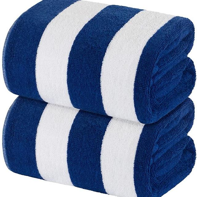 White Classic Beach Towels Oversized Navy Cabana Stripe Cotton Bath Towel Large - Luxury Plush Thick Hotel Swim Pool Towels for Adults Super Absorbent Quick Dry - 35x70 Navy [2 Pack]