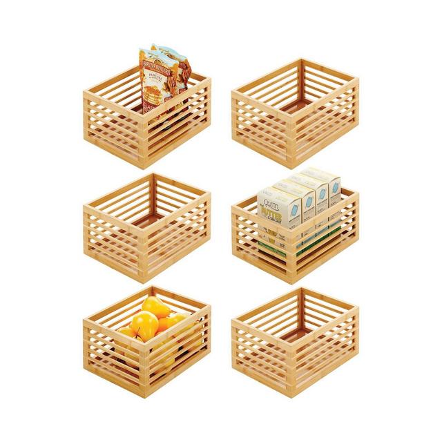 mDesign Bamboo Slotted Kitchen Pantry Organizer Bin - 6 Pack