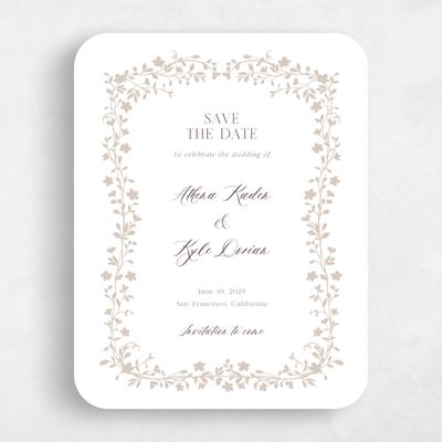 Beige Rounded Wedding Save the Date - Ysabeau Portrait