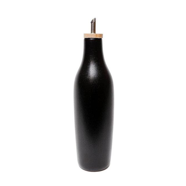 Grace Homewares Olive Oil Dispenser Bottle Stoneware Ceramic for EVOO or Vinegar, Modern Design, Black, Large Capacity 16.9 ounce