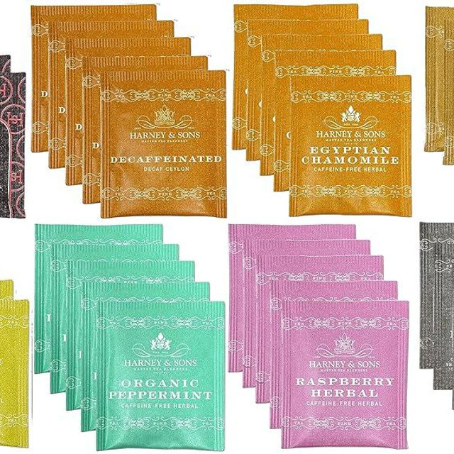 Harney & Sons Assorted Tea Bag Sampler 40 Count – Harney Decaf Tea Bags, Herbal Tea Variety Pack Caffeine Free Tea