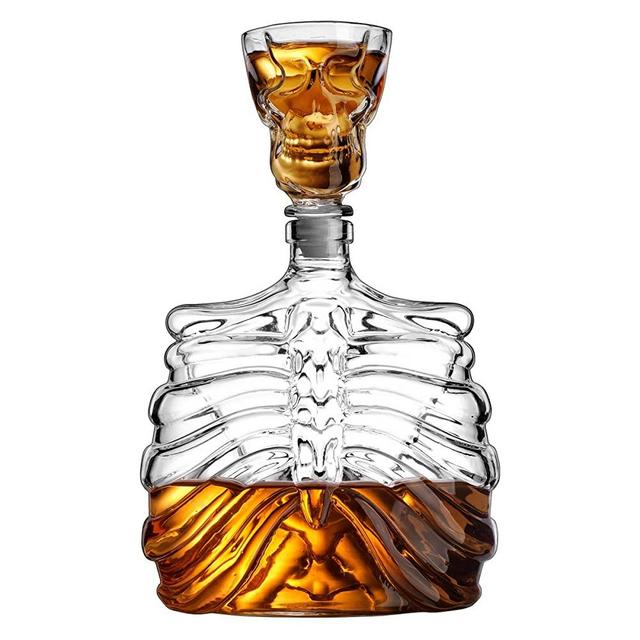 Godinger Whiskey Decanter and Shot Glass, Skull Decanter, Skeleton Decanter, Liquor Decanter Bottle and Whiskey Glass Shot Glass Set - 32oz