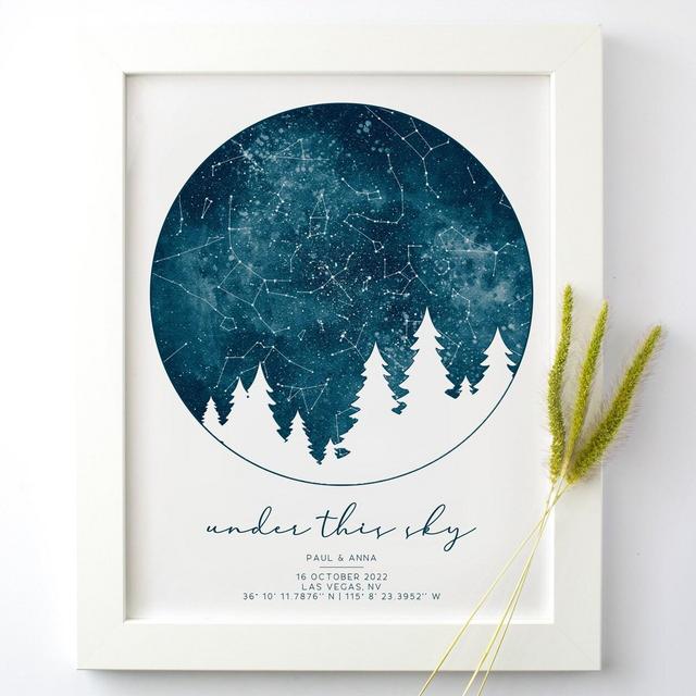 Custom Night Sky Print, Rustic Wedding Gift, Personalized Star Map, Forest Sky Print, Custom Rustic Wedding Gift, Under These Stars