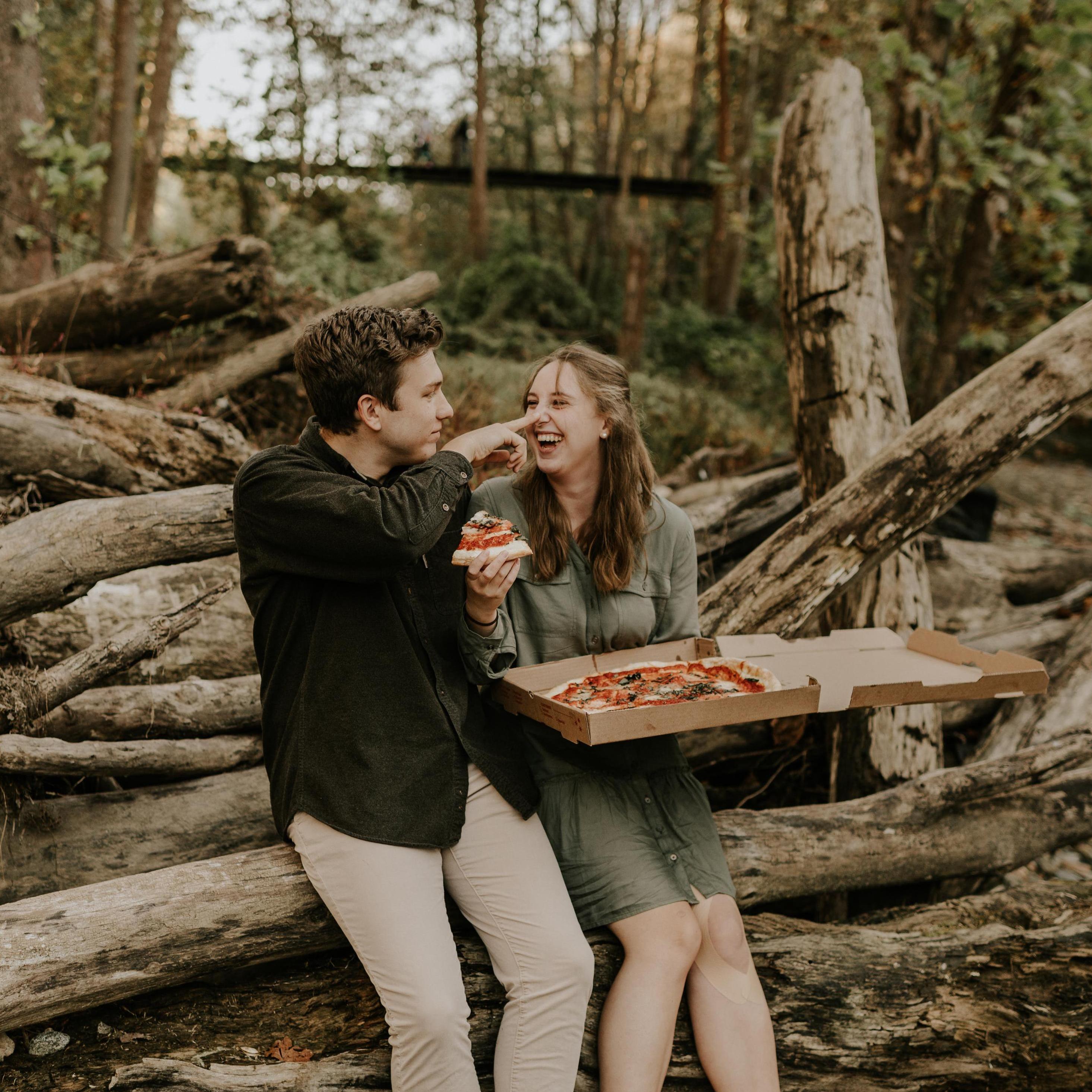 Chowing down during the engagement photos, Oct 2020