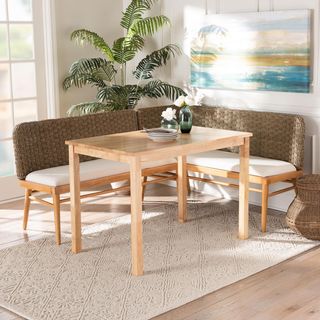 Denver Modern Bohemian Wood 3-Piece Dining Nook Set