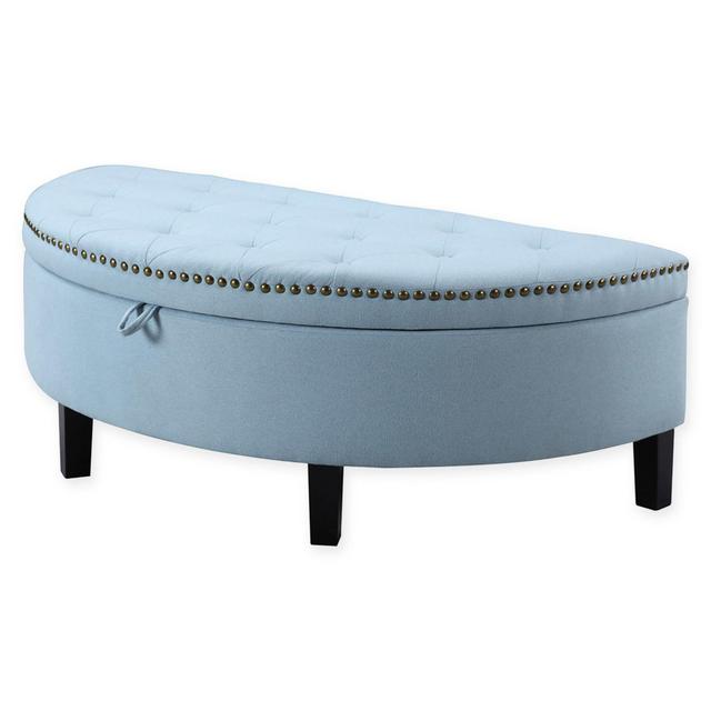 Chic Home Sarah Linen Tufted Half Moon Ottoman in Blue