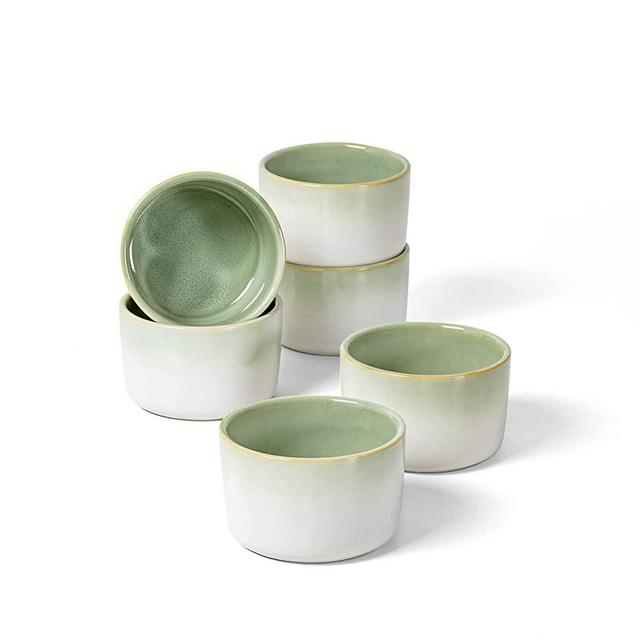 Ramekin Set, UNICASA 8 oz Creme Brulee Ramekins, Oven Safe Baking Set for Custard, Pudding, Souffle Cups, Reactive Gray (8oz x 6pc, Light Green)