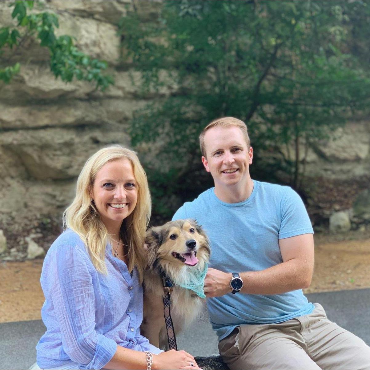 A family photo, including our Sheltie-mix, Fitz.
