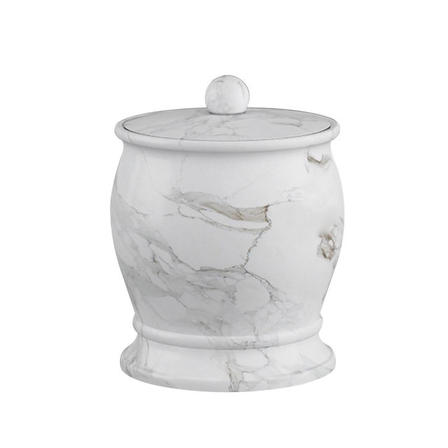 Marble Patterned Compton Q-tip Jar - Nu Steel: Resin Bathroom Organizer, Swab Container, 5.12" Height