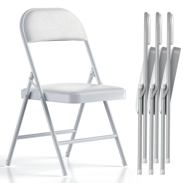 4 Pack Folding Chairs with Padded Cushion and Back, Khaki Metal Chairs With Comfortable Cushion and Durable Steel Frame for Home and Office, for Indoor and Outdoor Events (4 Pack) (White, 4 Pack)