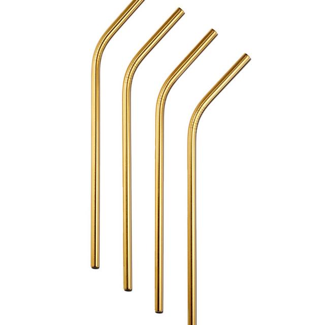 Orrefors Gold Straws & Cleaning Brush, Set of 4
