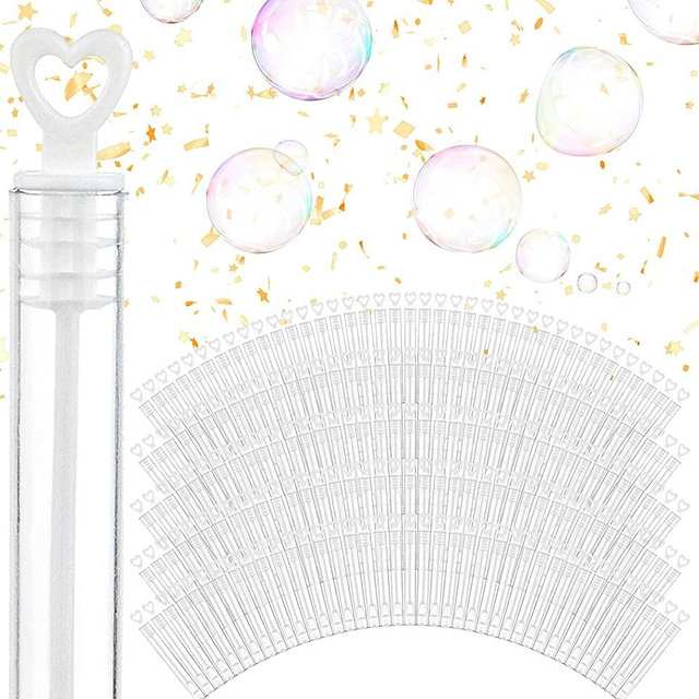 Wedding Bubbles Bulk - White Heart Top Wands (100 Count) Individual Mini Bubble Wand Favors for Weddings, Celebration Party Favor for Guests - Stock Your Home
