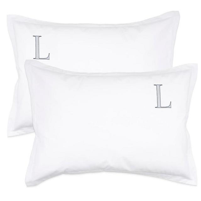 Monogrammed Pillow Shams - Elegant Decorative Pillow Covers with Signature Embroidery - Crisp & Cooling Cotton Percale - Personalized Embroidered Design - US Standard Pillowcase Size in White - L
