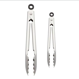 KitchenAid Set of 2 Stainless Steel Tongs with Scalloped Edges Easy Lock Dishwasher Safe Durable and Versatile 7 Inch and 9 Inch Silver