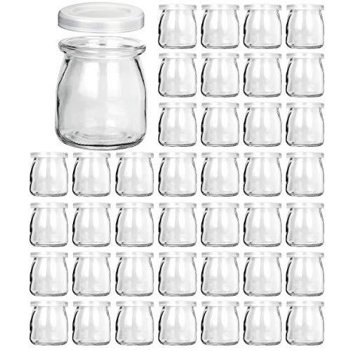 Glass Jars, KAMOTA 40 PACK 6 oz Clear Yogurt Jars With PE Lids, Glass Pudding Jars Yogurt Jars Ideal for Jam, Honey, Wedding Favors, Shower Favors, Baby Foods (200ml)