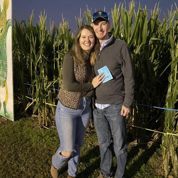 Our first photo as a couple! At the corn maze with Katie, Tabby and Zach