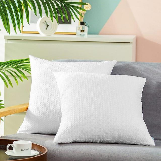 CaliTime Throw Pillow Cases Pack of 2 Waffle Weave Textured Soft Cushion Covers for Couch Sofa Home Farmhouse Decoration 16 X 16 Inches White