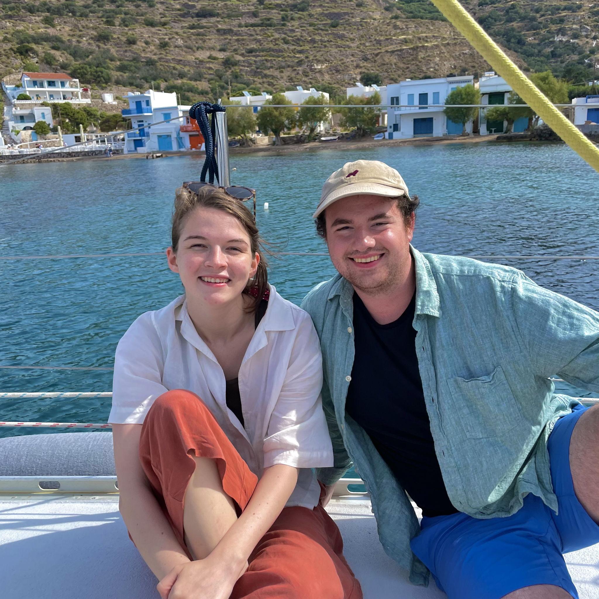 Us sailing around the island of Milos in Greece