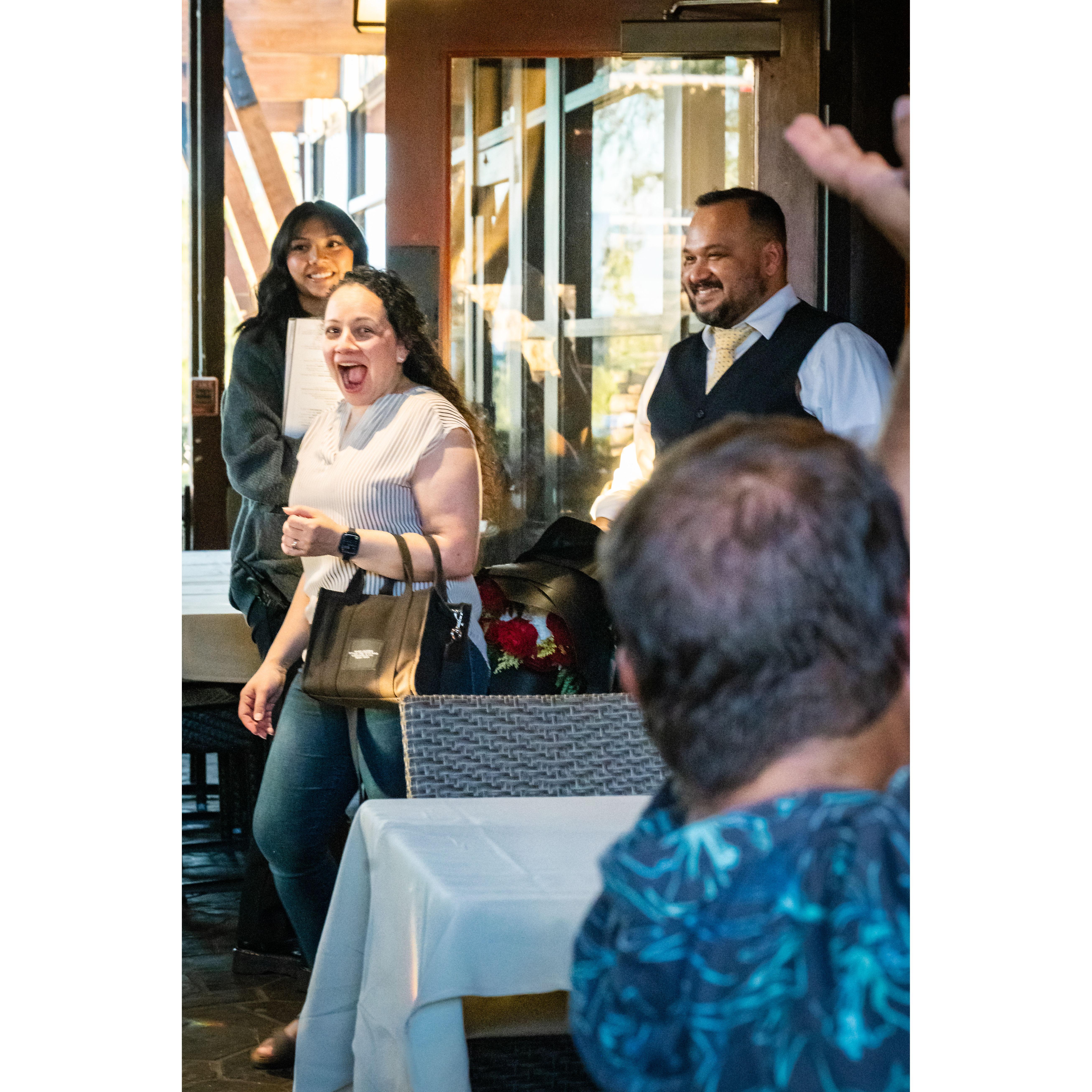 This was me clearly being surprised that my friends were there to celebrate the proposal. I felt so loved!