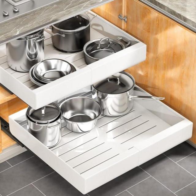 Pull out Cabinet Organizer, Expandable(11.7"-19.7") Heavy Duty Slide out Drawers Fixed with Adhesive Nano Film for Pots, Roll out Shelf Storage for Kitchen Base Cabinet Organization, Pantry, Bathroom