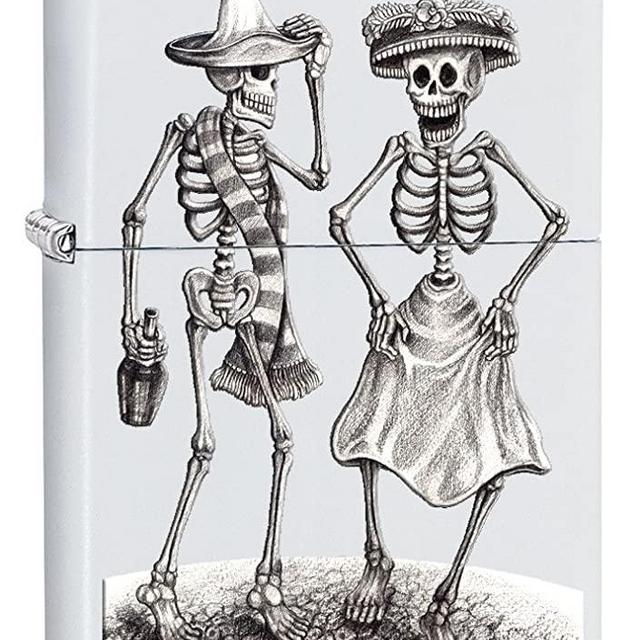 Zippo Custom Lighter: Dancing Skeletons - White Matte 78552