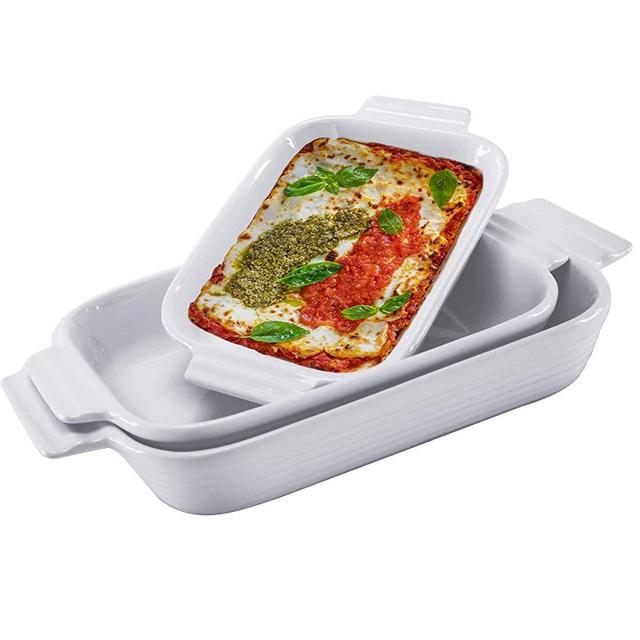 Hompiks Baking Dish Casserole Dish Porcelain Baking Dishes for the Oven Bakeware Set of 3 for Lasagna Kitchen White 11.02 x 8.35 Inch Baking Pans