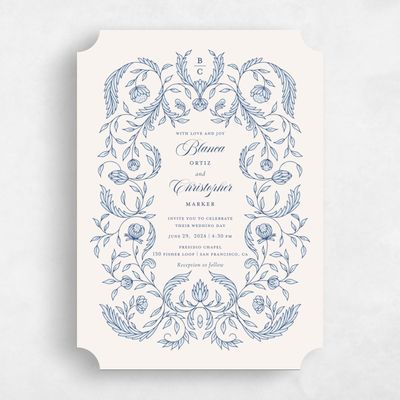 Blue Ticket Wedding Invitation - Loxley Portrait