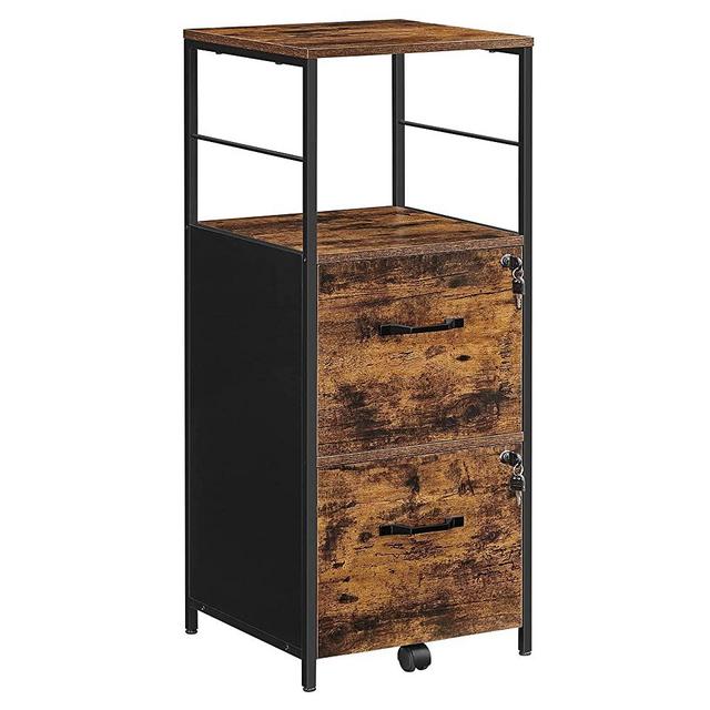 VASAGLE File Cabinet for Home Office, Filing Cabinet with 2 Drawers, Open Shelf, Steel Frame, A4 and Letter Sized Files, Printer Stand, Adjustable Feet, Industrial, Rustic Brown and Black UOFC045B01