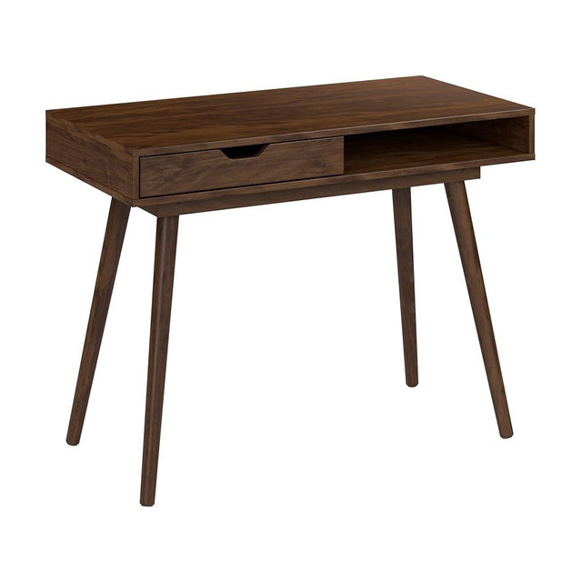 Bush Furniture Nora 40W Writing Desk in Dark Walnut | Compact Writing Table with Storage, Workstation for Home Office or Study Room