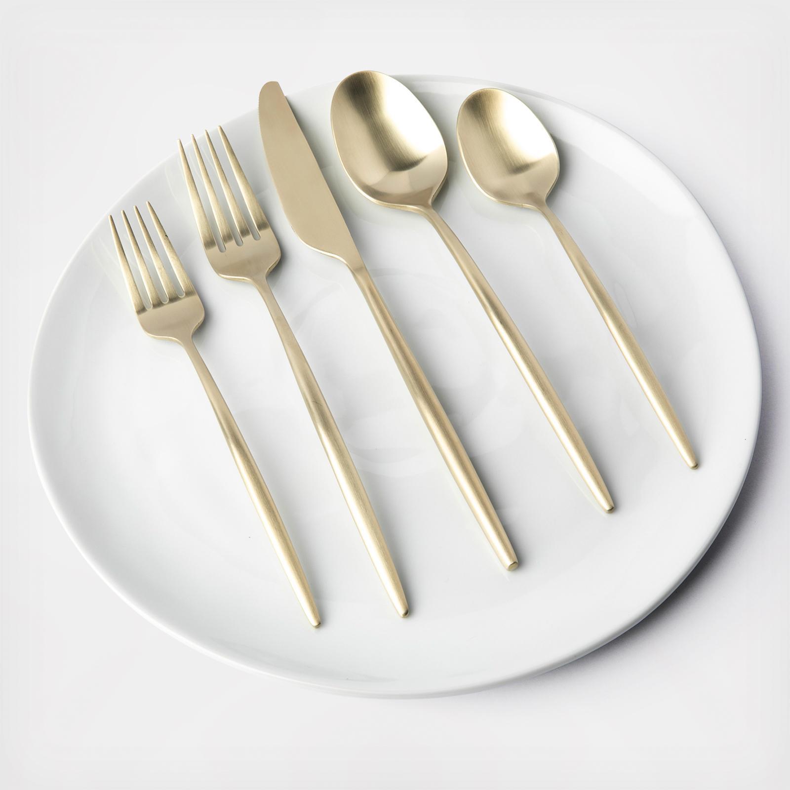 Cambridge Beacon Gold Mirror 20 Pc. Flatware Set, Black