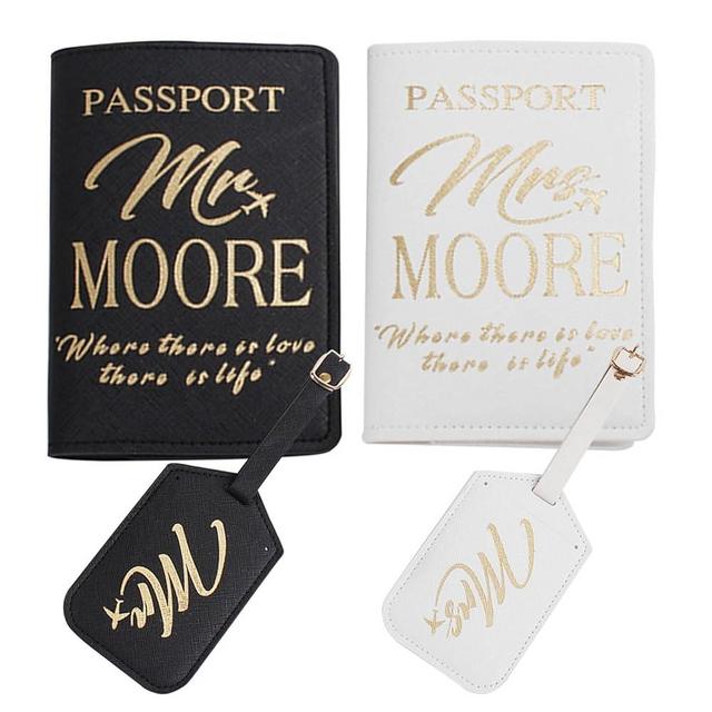 Syiomlis Mr and Mrs Luggage Tags Couples Passport Holder Set,Bridal Shower Gifts, Honeymoon Engagement Gift, Anniversary, Newlywed, Bride Groom, his and her Passport Holder (Golden-3)