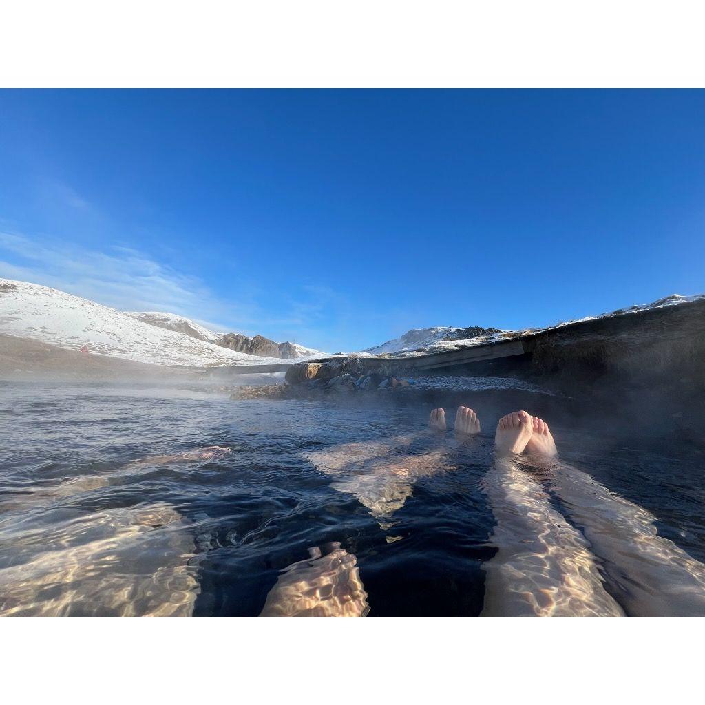 Our favorite soak in Iceland at the top of a 3 mile hike in a Thermal river.