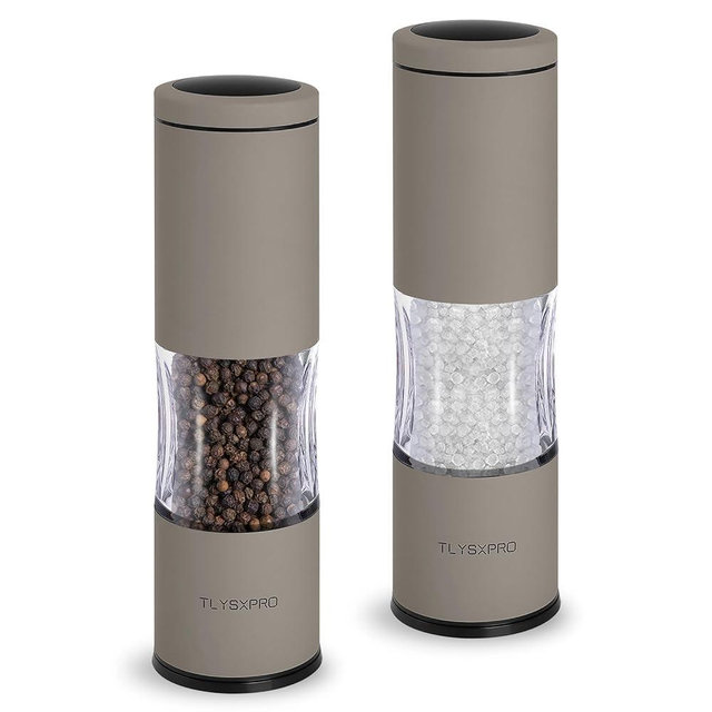 Salt and Pepper Grinder Set with Adjustable Coarseness | Manual Pepper Mill Grinder with Refillable Design | Ceramic Core | Kitchen Essential (2 Packs, Greige)