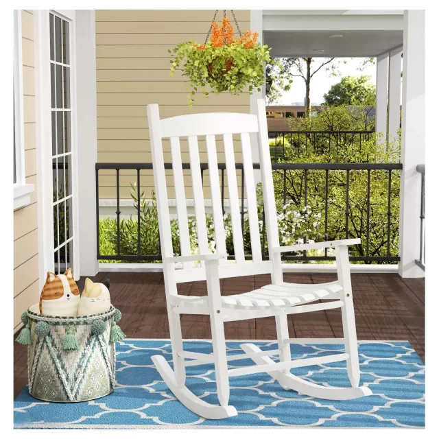 FDW Outdoor Rocking Chair Patio Rocking Chair Porch Rocking With High Back and Handrail Comfortable and Stable Durable For Porch Garden ,White