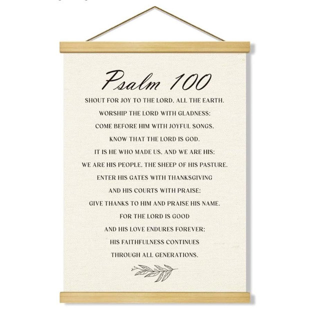 Christian Wall Art - Psalm 100 Scripture Canvas Sign, Bible Verse Wooden Hanging Plaque, Farmhouse Rustic Religious Home Decor, Inspirational Faith Gift for Living Room or Entryway, 12×15.7 Inches