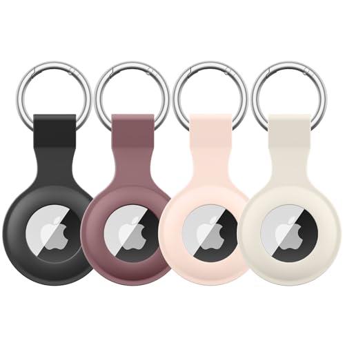 4 Pack Airtag Case Holder for Apple Air Tag, Airtag Case with Anti-Lost Keychain, Silicone Protective Cover for Kids' Backpacks, Dog Collars, Luggage, Multi-Color Protective AirTag Accessories