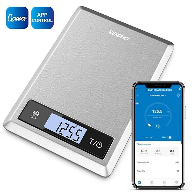 RENPHO Smart Nutrition Food Scale, Bluetooth Digital Kitchen Scale with Nutritional Calculator for Keto, Macro, Calories and Weight Loss with App, Stainless Steel