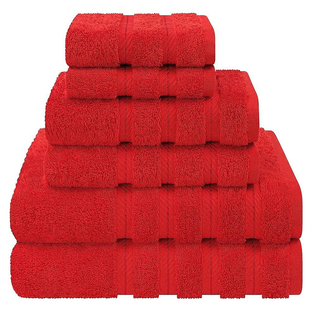 American Soft Linen Luxury 6 Piece Towel Set, 2 Bath Towels 2 Hand Towels 2 Washcloths, 100% Turkish Cotton Towels for Bathroom, Red Towel Sets
