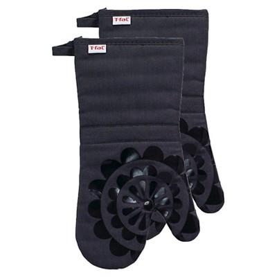 Charcoal/Dark Gray Medallion Silicone Oven Mitt 2 Pack (13"x13") T-Fal