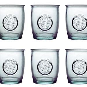 Short Drinking Glasses Set Of 6, 13.5 Oz, Made Of 100% Recycled Glass, Authentic Embossed Dishwasher-Safe Water Glasses, Made In Spain.