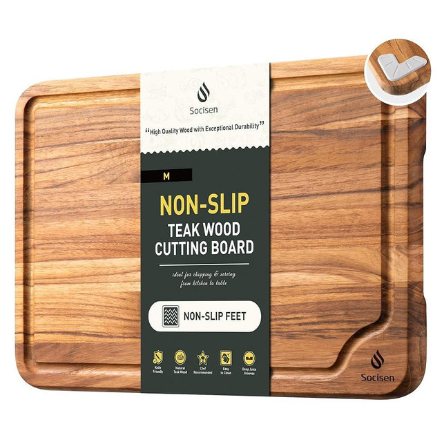 Teak Wood Cutting Board for Kitchen 13inch Charcuterie Board Serving Heavy Duty Non Toxic Slip Over Sink Solid Thick Haus Wooden Chopping Board Large Big Small Meat Best Kitchen Essential Gift