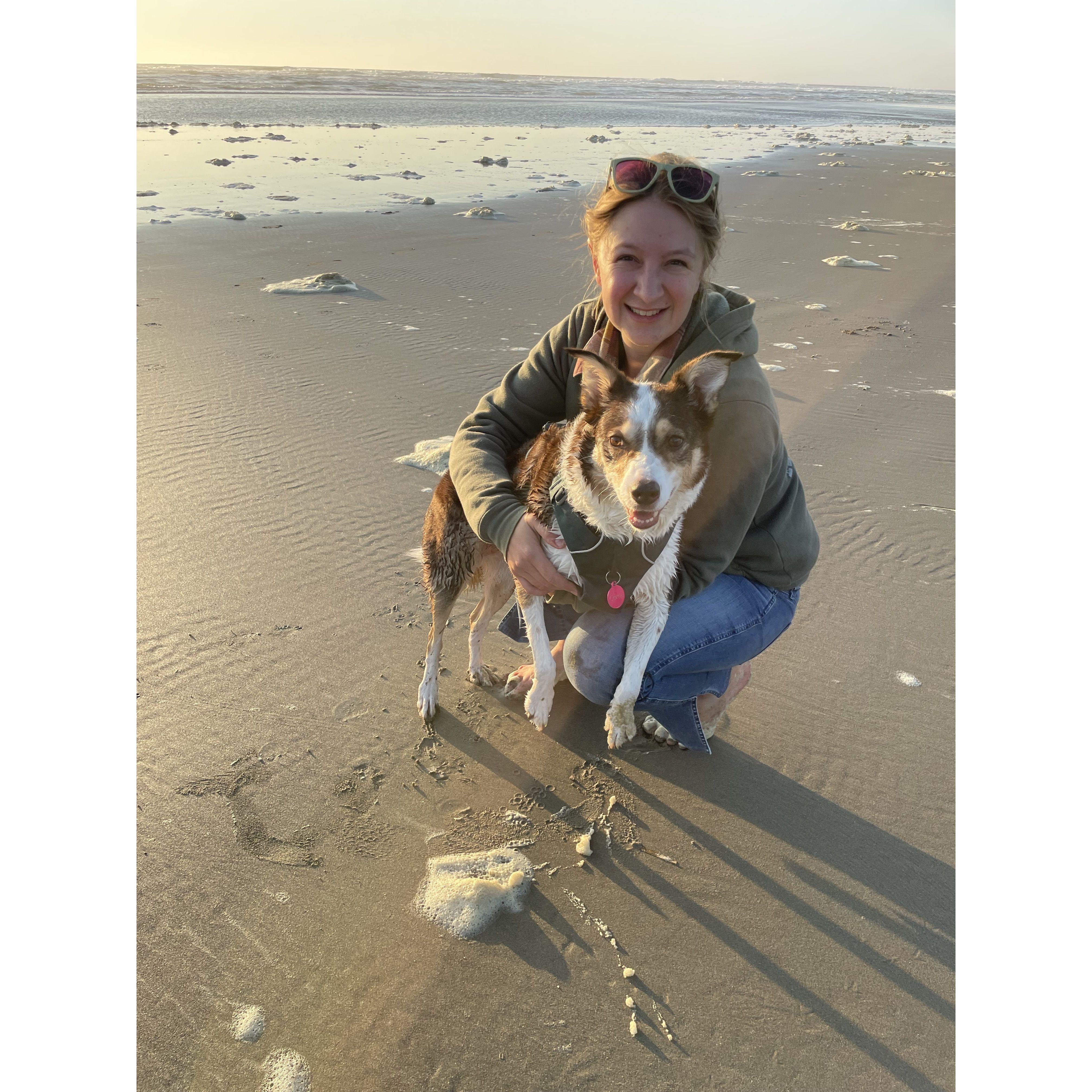 A trip to the beach with Anna and Peter's beloved dog, Corra, for her 10th birthday party! Peter found us a restaurant with a doggy menu for her big day.