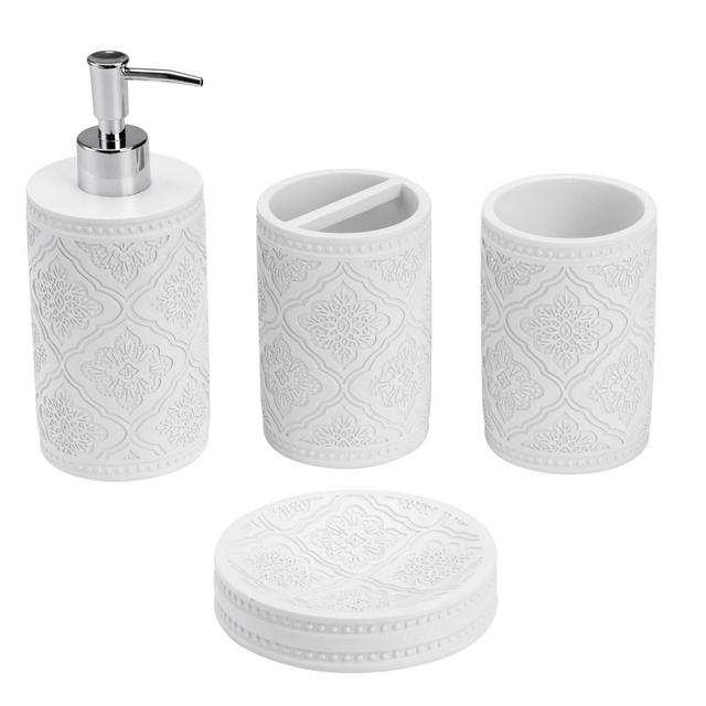 4pc Blanco Poliresine Arabesco Bathroom Set - KRALIX