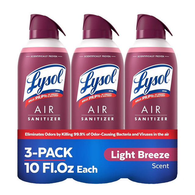 Lysol Air Sanitizer Spray with Bacterial Odor Eliminator for Home & Office, Sanitizing Air Spray, Air Freshener Alternative, Light Breeze Scent, 10 oz (Pack of 3)