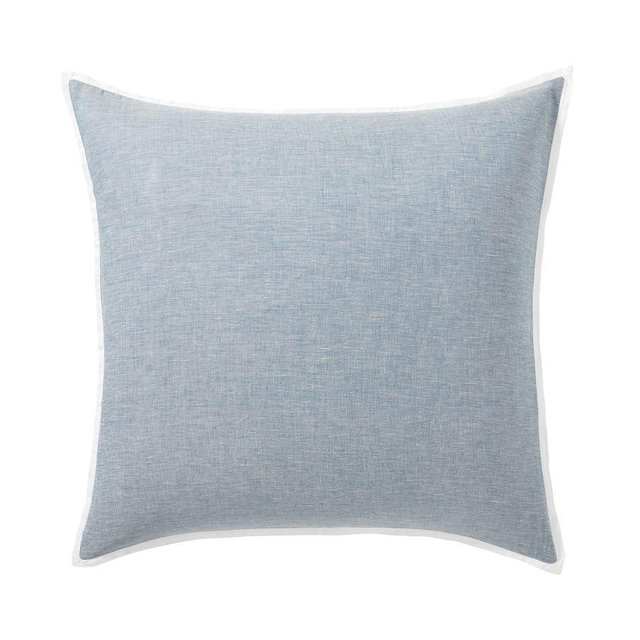Chambray/White Belgian Flax Linen Contrast Shams, Euro, Set of 2