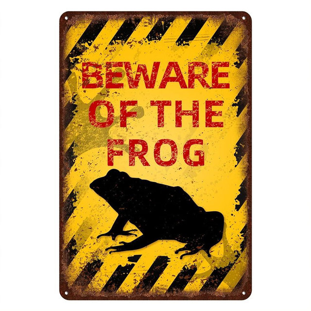 Vintage Frog Metal Sign Beware of Frog Aluminum Sign Funny Beware Animal Decor 12"x8" Inch