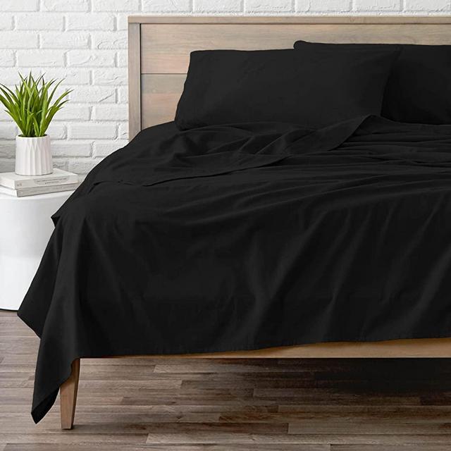 Bare Home Flannel Sheet Set 100% Cotton, Velvety Soft Heavyweight - Double Brushed Flannel - Deep Pocket (Queen, Black)