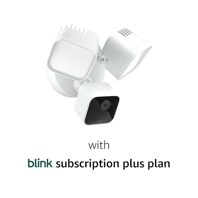 Free Blink Wired Floodlight Camera With 1-Year Subscription – Smart security camera, 2600 lumens, HD live view, person detection, built-in siren, Works with Alexa – 1 camera (White)