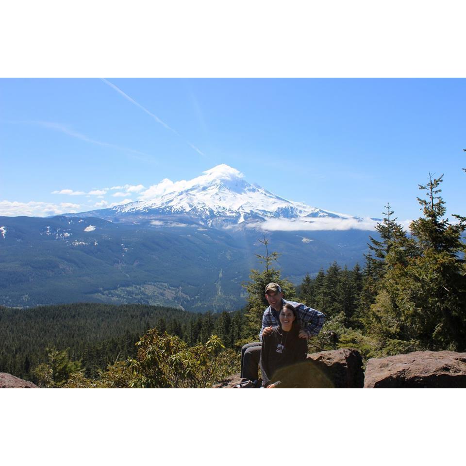 Post hike bliss in front of Mount Hood, OR
